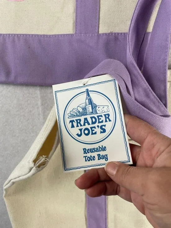 Viral Trader Joe's Large Purple Pastel Cotton Tote Bag - Set of 2 - Picture 4 of 5